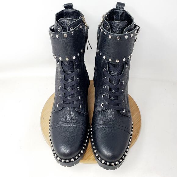 Sam Edelman Boots Womens 9 Jennifer Black Combat Studded Chunky Punk Steampunk - Picture 4 of 14
